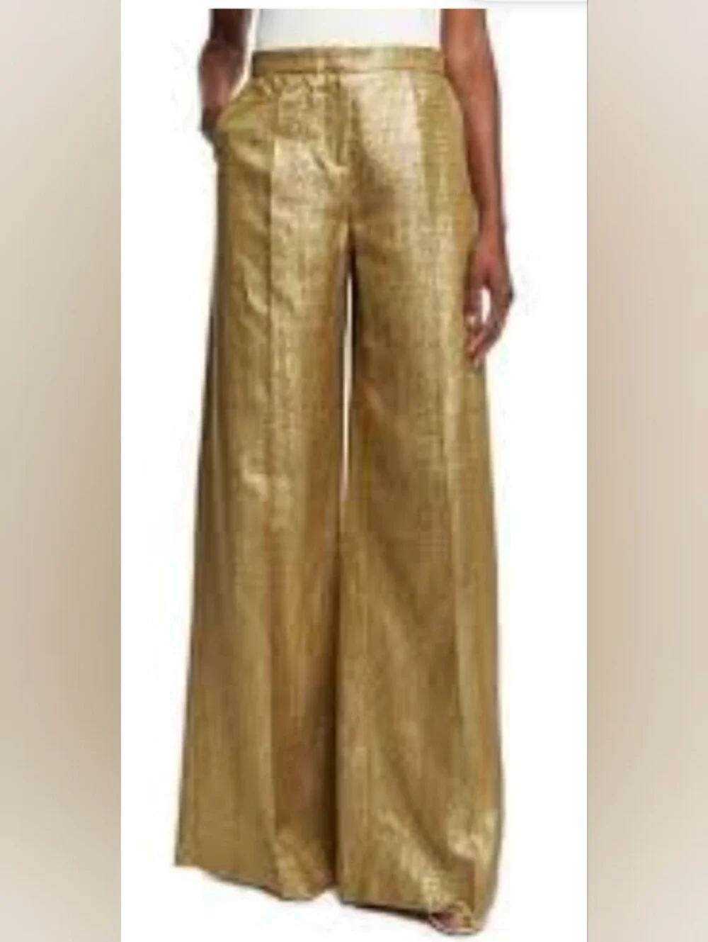 Dondup Metallic Olive-Gold Wide-Leg Trousers